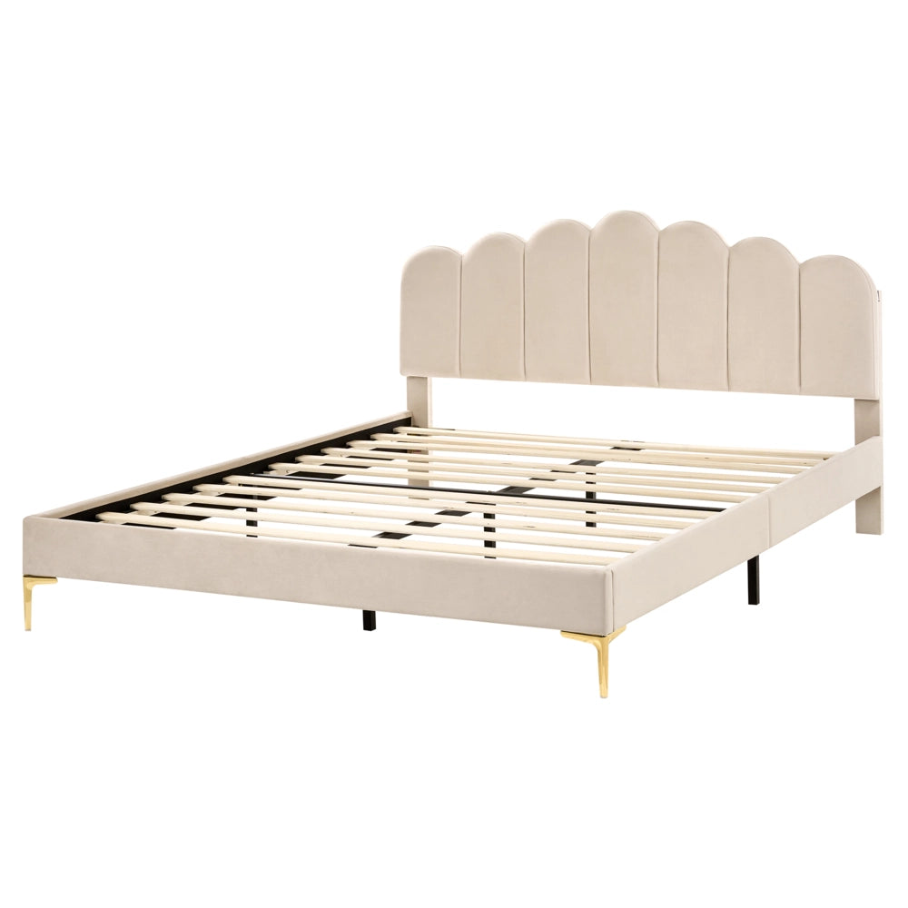 Letto matrimoniale 160 x 200 cm velluto Gambe in metallo beige con testiera e base a doghe