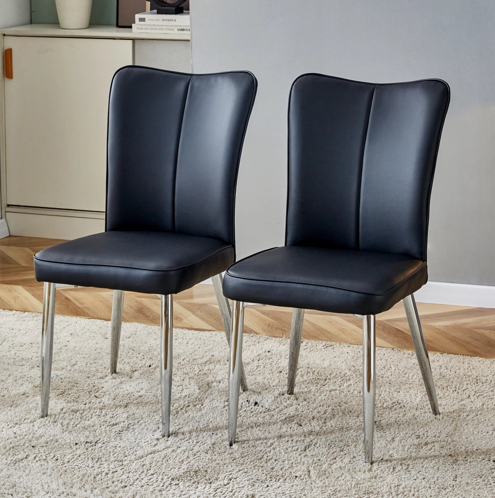 Set di 2 sedie da pranzo moderne 89 cm; in PU nero con gambe in metallo argento
