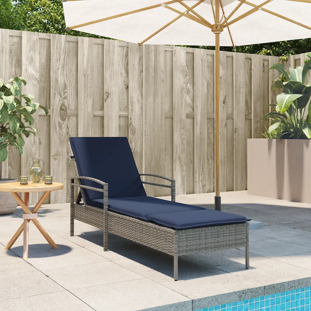 | Lettino da sole | con cuscino Grigio 63 x 200 x 81 cm polyrattan 368305