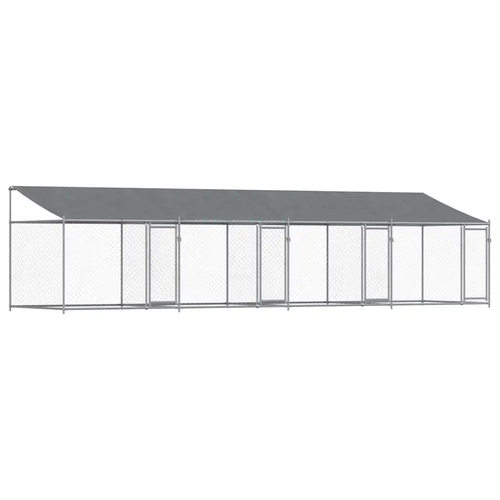 Gabbia Cani con Tetto e Porte Grigia 8x2x2 m in Acciaio Zincato