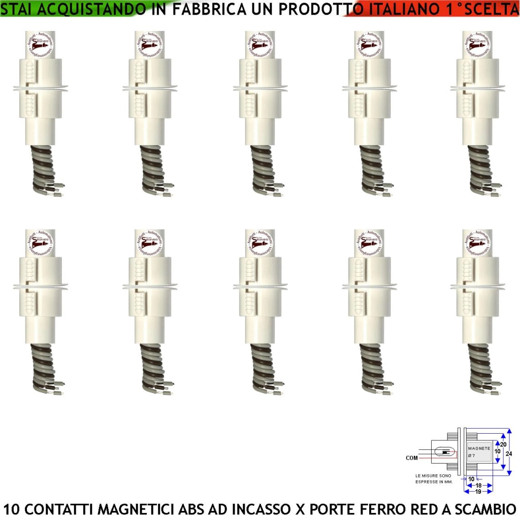Contatti Magnetici a Cilindrici In ABS 10 Pezzi Sensore Reed a Scambio da Incasso Allarme Per Cancello in Ferro Aperto Chiuso Campo 15 mm 3 Fili C.NC.NA Max 30 V 10 W Fissaggio a Scomparsa Prot. IP67