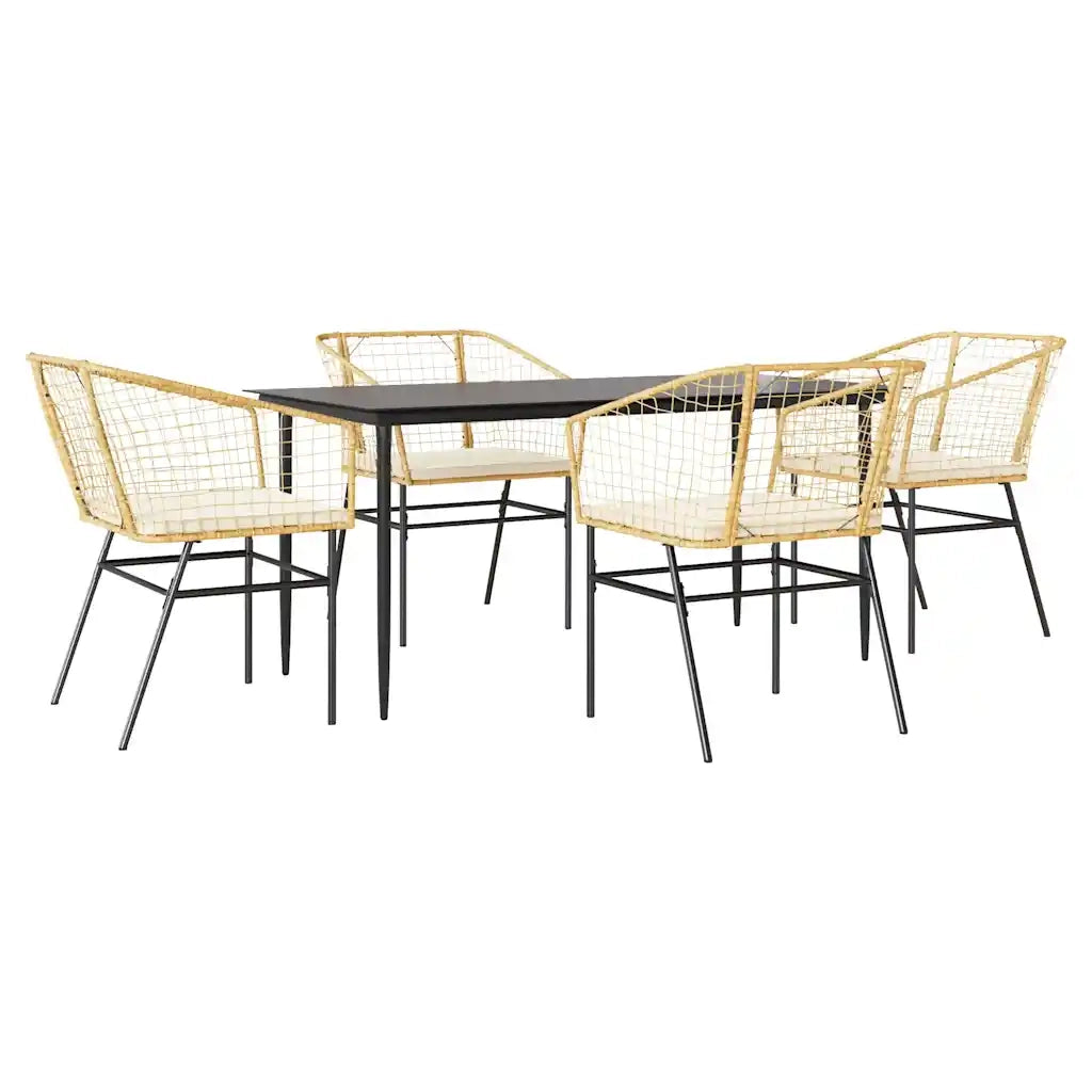 Set da Pranzo da Giardino 5pz | Set Salotto da Giardino con Cuscini Polyrattan Vetro