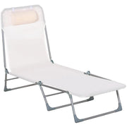 SDRAIO DA GIARDINO PIEGHEVOLE CON SCHIENALE RECLINABILE  E CUSCINO, IN METALLO E TEXTELINE, 182X56X28 CM, CREMA