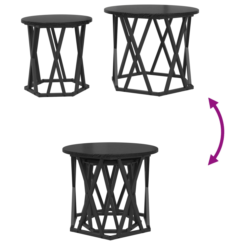 Set di 2 Tavolini Nesting Nero e Quercia in Legno Ingegnerizzato
