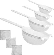 Set di setole in plastica 4 pezzi - Set di setole per cucina - Setole per la casa - Setole per il tè - Set di filtri - Ø 8 cm/10 cm/14 cm/18 cm - Incluso accessorio di fissaggio