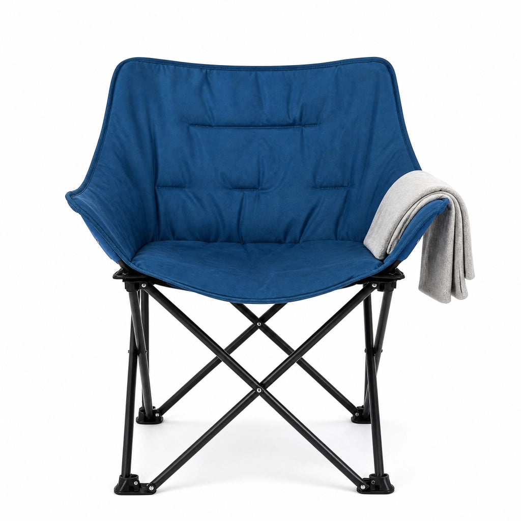 Sedia campeggio pieghevole imbottita in metallo; nero e blu; 63 x 73;5 x 55 cm