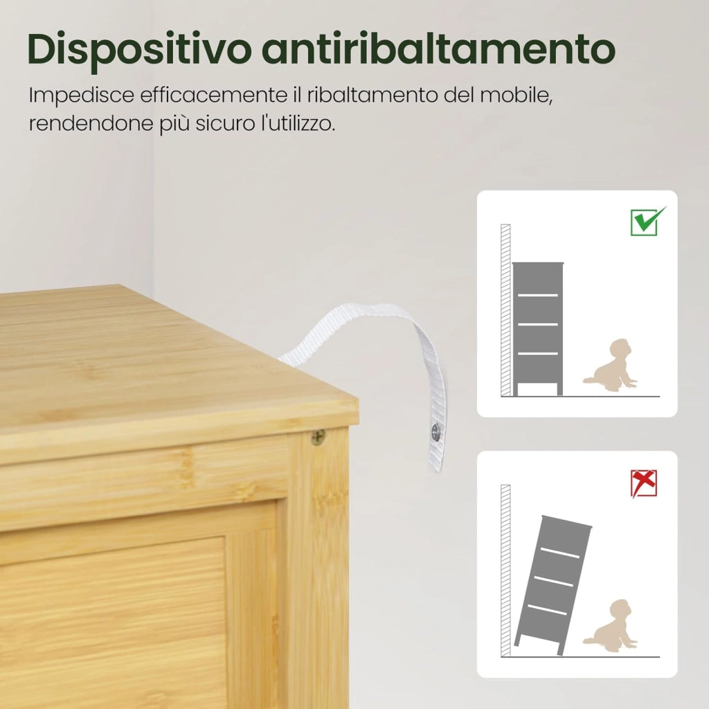 Mobile da Bagno Freestanding in Bambù con 4 Cassetti, Mobiletto per Soggiorno, Studio, Camera da Letto, 30x30x80cm, Colore Naturale del Bambù