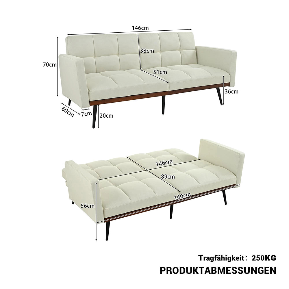 Divano futon moderno - Xylo - 146 cm - Beige - Schienale regolabile in 5 posizioni
