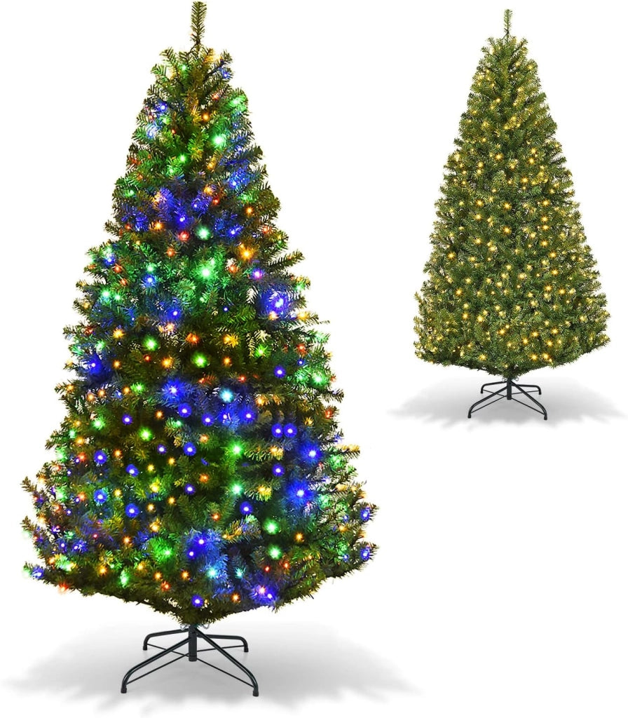 Albero di Natale 120/150/180/210 cm, Albero di Natale con Luci Incorporate 11 Modalità di Illuminazione, 300/600/1000/1570 Rami e Base in Metallo, Perfetta per Casa e Negozio (180cm)