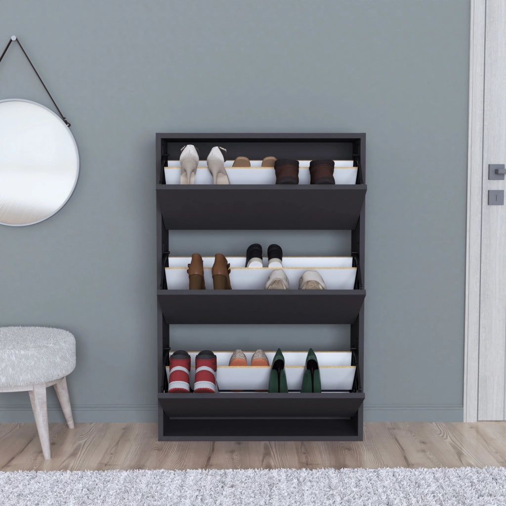 Scarpiera Salvaspazio Slim con 3 Contenitori Ribaltabili Portascarpe Stretto da Ingresso Capienza 18 Paia 110 x 73,5 x 24 cm - Antracite [en.casa]