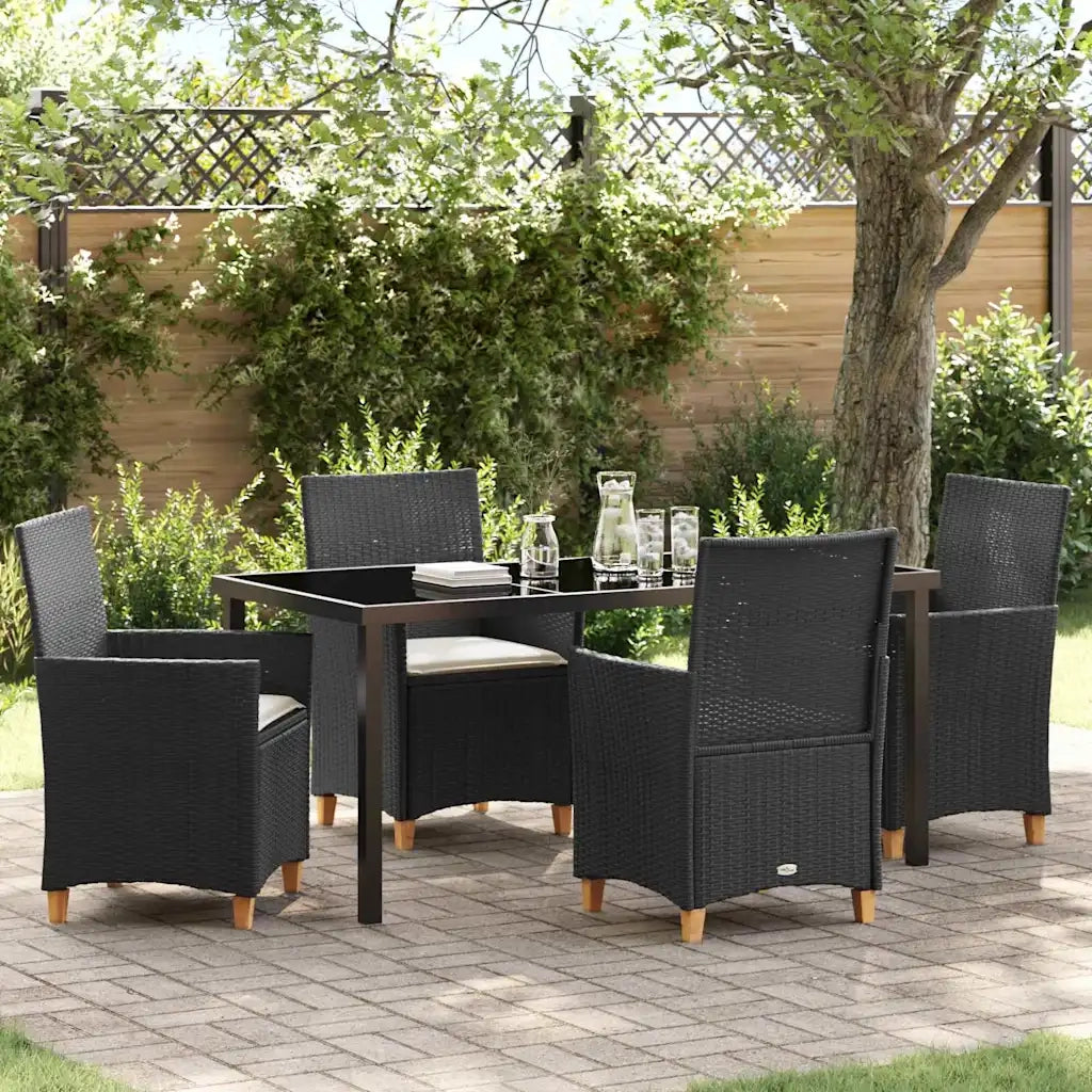 Set da Pranzo per Giardino 5 pcs Nero polyrattan 3381068