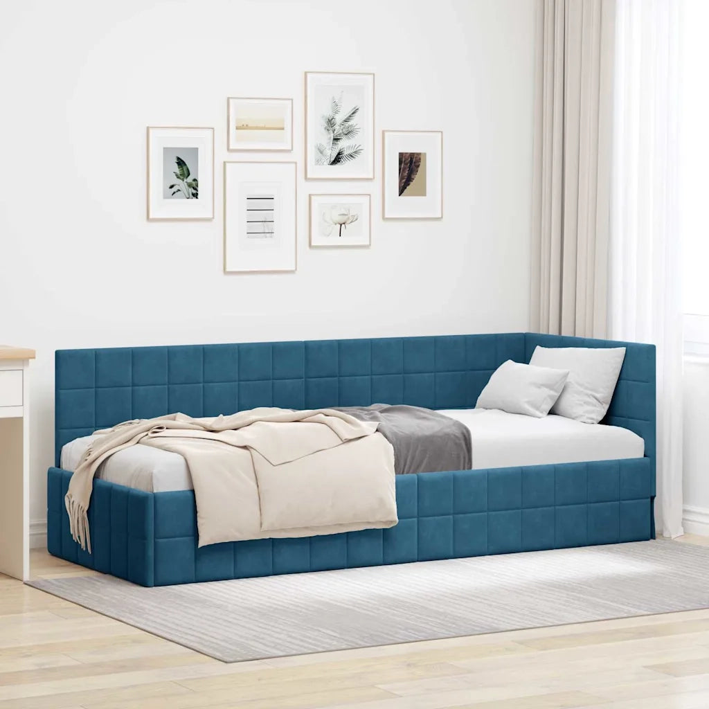 Letto singolo | Letto per adulti | Cornice del letto ad angolo Blu 80 cm x 200 cm Velluto