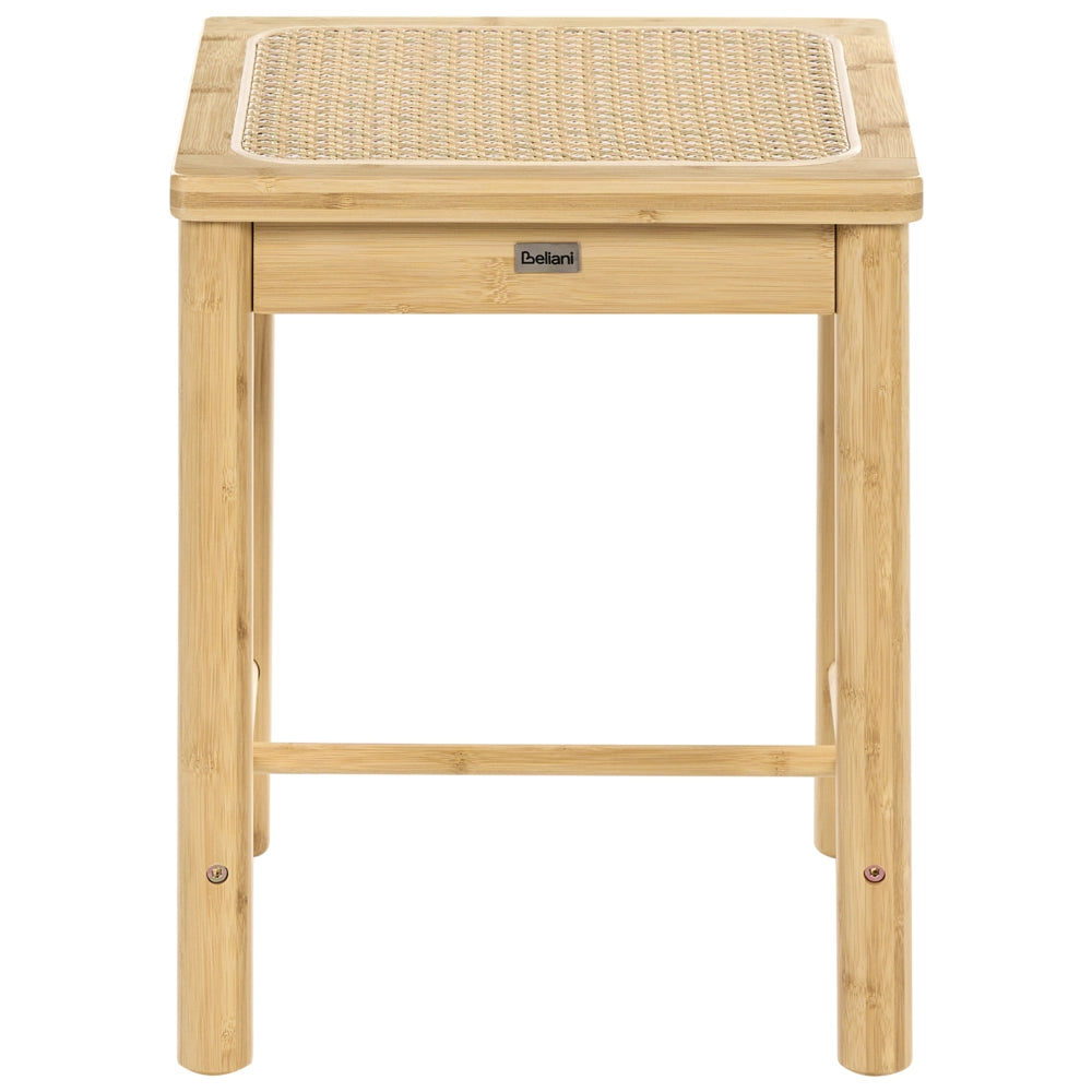 Set di 2 sgabelli in legno di bambù marrone chiaro con seduta intrecciata in rattan PE, stile boho, per cucina e sala da pranzo