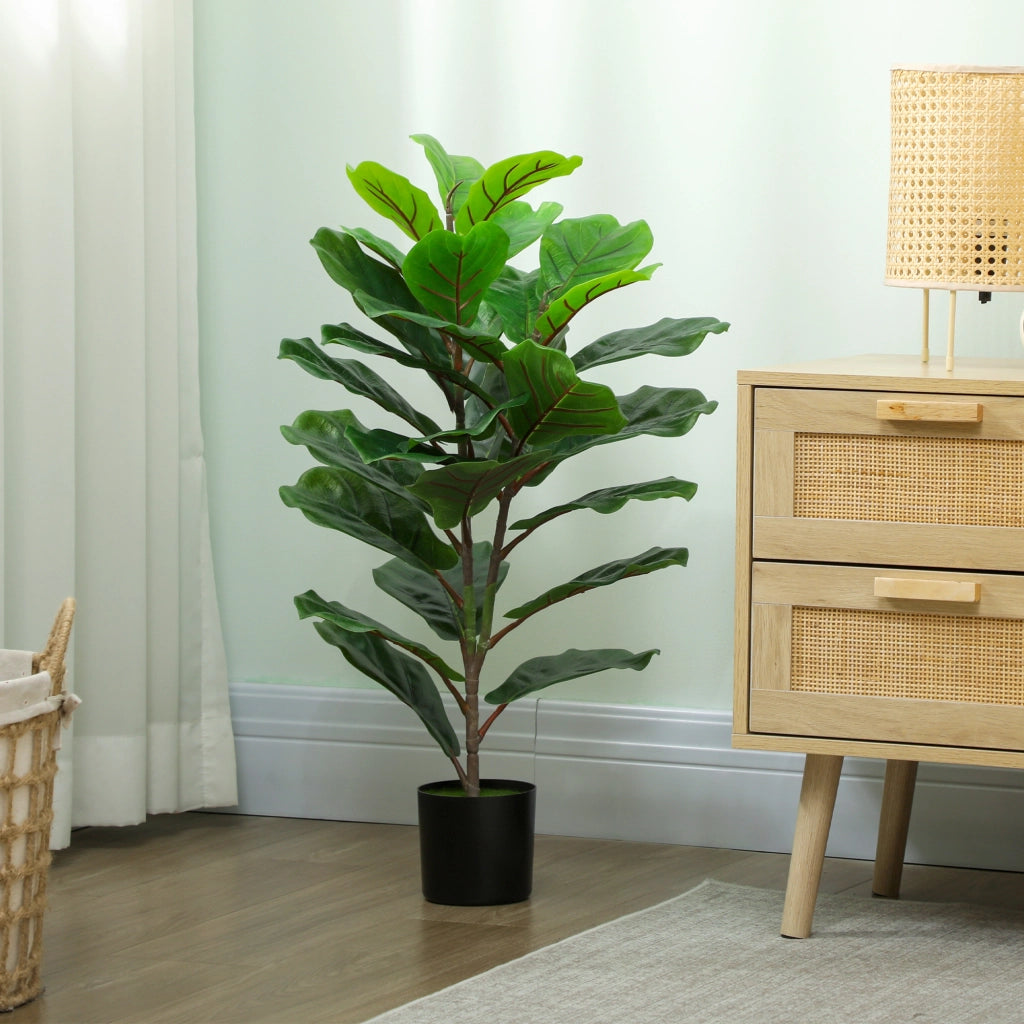Pianta Artificiale Ficus Lyrata Alta 80 cm per Interni con Vaso in PEVA Verde