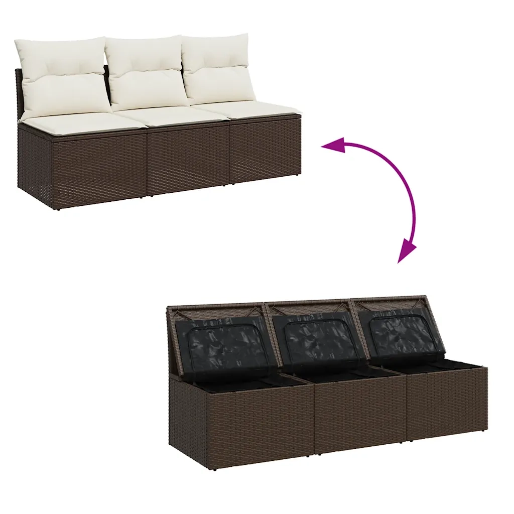 Divano da Giardino a 3 Posti con Cuscini-Sofa da Giardino-Divano da esterno in Polyrattan Marrone 924820