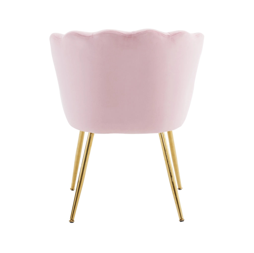 Set di 2 sedie imbottite in velluto rosa con schienale a petalo e gambe in metallo dorato