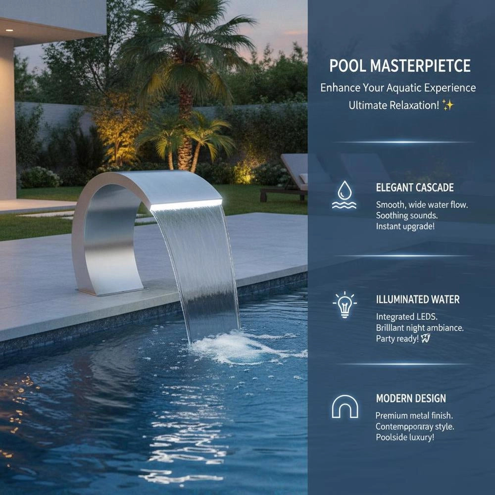 Pool Waterfall With LEDs, Stainless Steel, 30x60x45 Cm