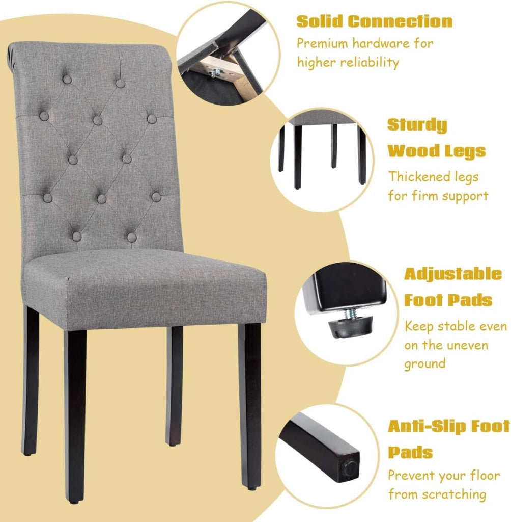 Set di 2 sedie da pranzo imbottite, eleganti sedie imbottite con schienale alto e gambe in legno massello, 61 x 46 x 100 cm, per ristorante, caffetteria (grigio)