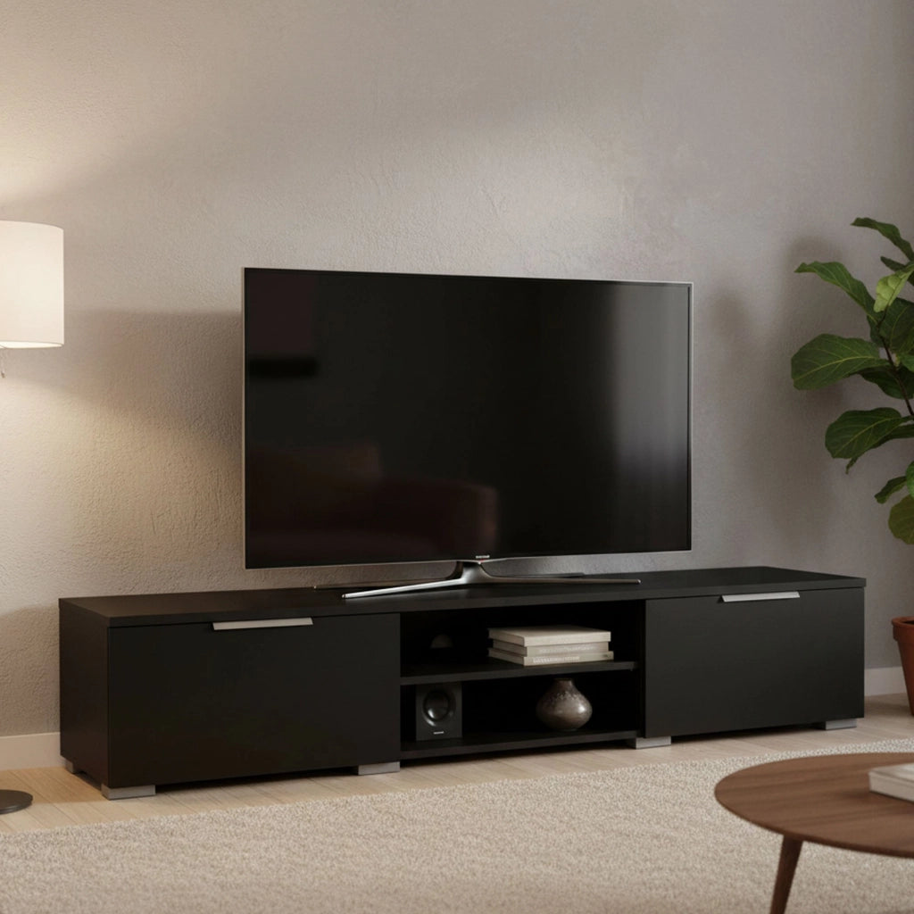 Mobile porta TV Ammiro, Credenza da soggiorno, Armadio basso per TV, Base parete attrezzata, 173x40 h33 cm, Nero