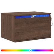 Comodino | Armadio da Notte | Mobiletto da notte a Parete con luci LED Rovere Marrone