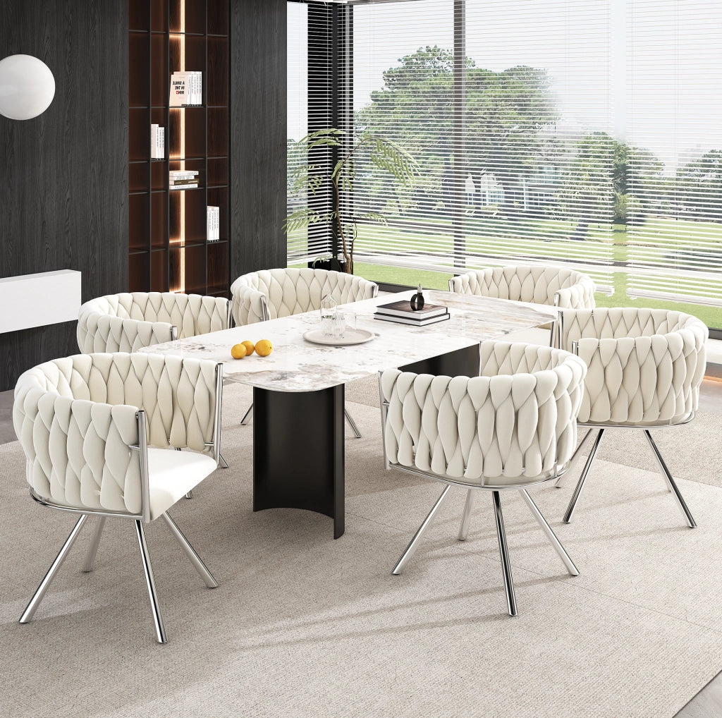 Set di 4 sedie da pranzo girevoli 360° in velluto beige e argento