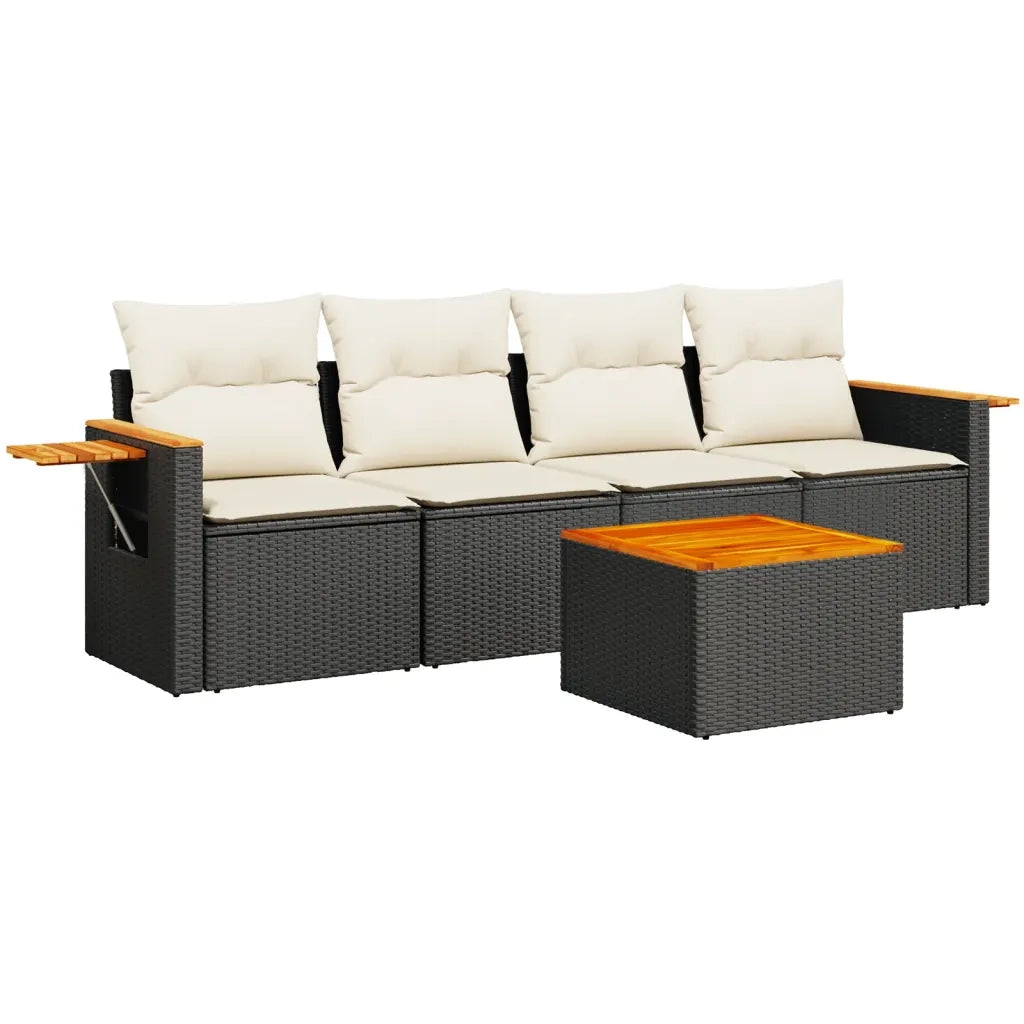 Set Divani da Giardino 5 pz con Cuscini in Polyrattan Nero 3259018