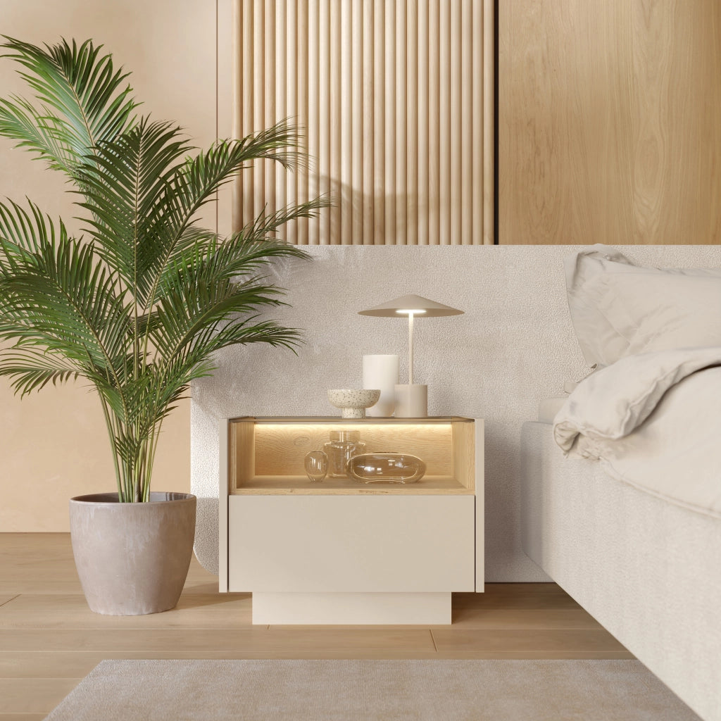 Veirra, Comodino un Cassetto, 53x40x43h cm Beige