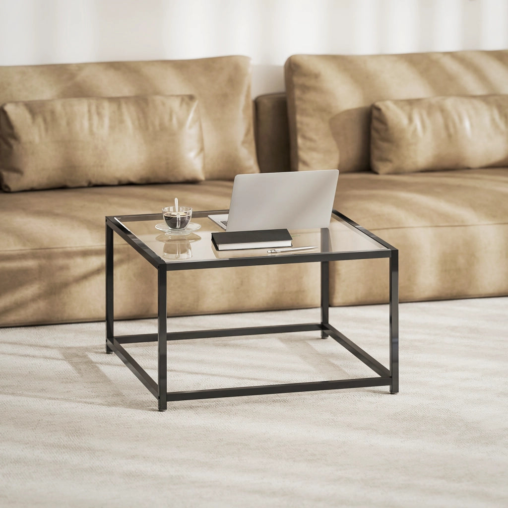 Tavolino Quadrato con Piano in Vetro Temperato ¨C Minimal ¨C Nero 68x68x39