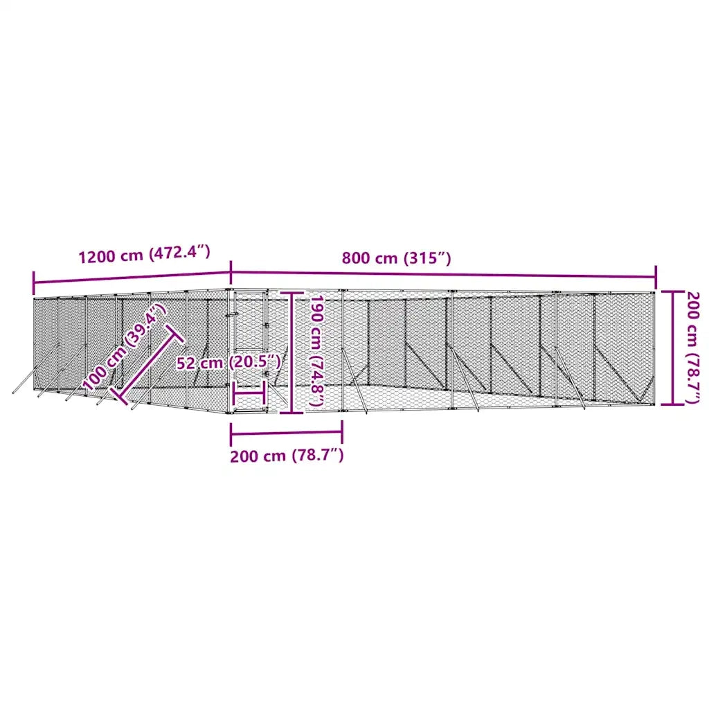 Cuccia per Cani da Esterno Argento 8x12x2 m in Acciaio Zincato 3190465