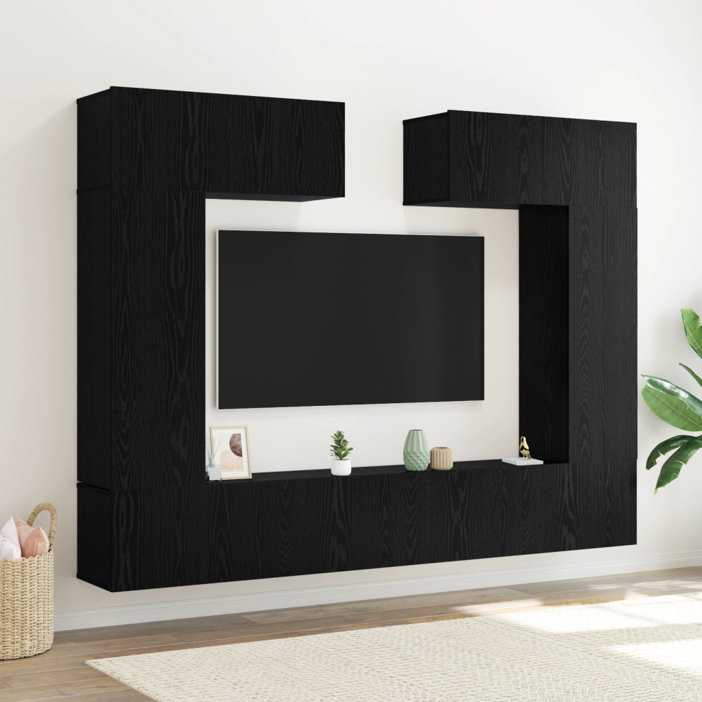 Set di mobili TV a parete in rovere nero  8 pezzi in legno truciolare