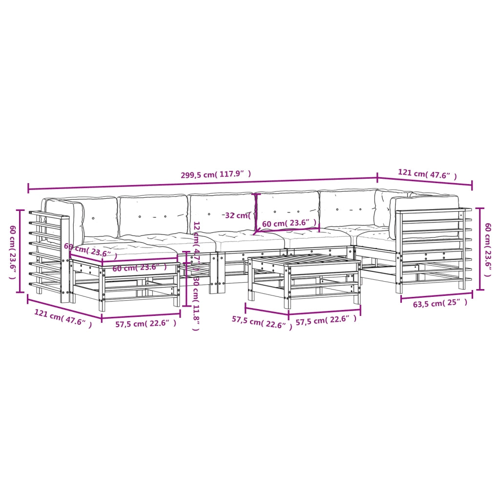 Set Divani da Giardino 8pz con Cuscini in Legno Massello Bianco 3185858
