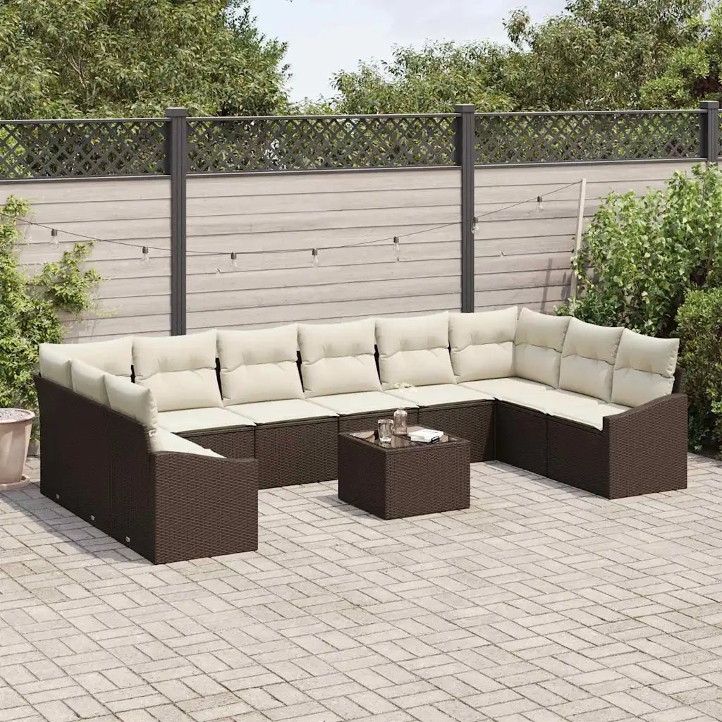 Set di divani con cuscino 11 pcs Marrone polyrattan