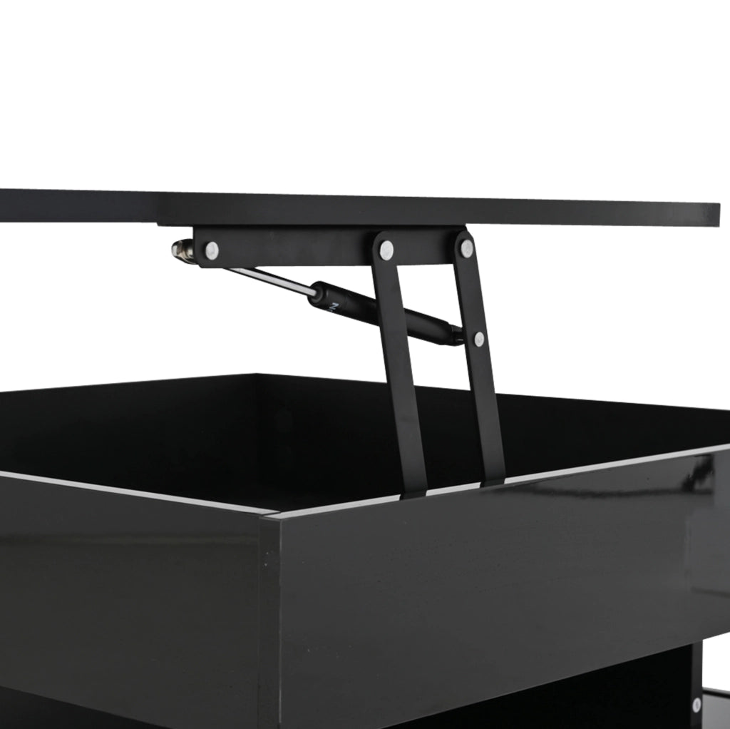 Tavolino da salotto quadrato sollevabile 65 x 65 x 38;5 cm in truciolare nero con LED e 2 cassetti