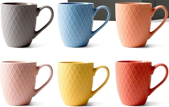 Set di tazze da caffè o tè, 6 pezzi, 400 ml, di alta qualità, grandi tazze con manico ampio, ceramica