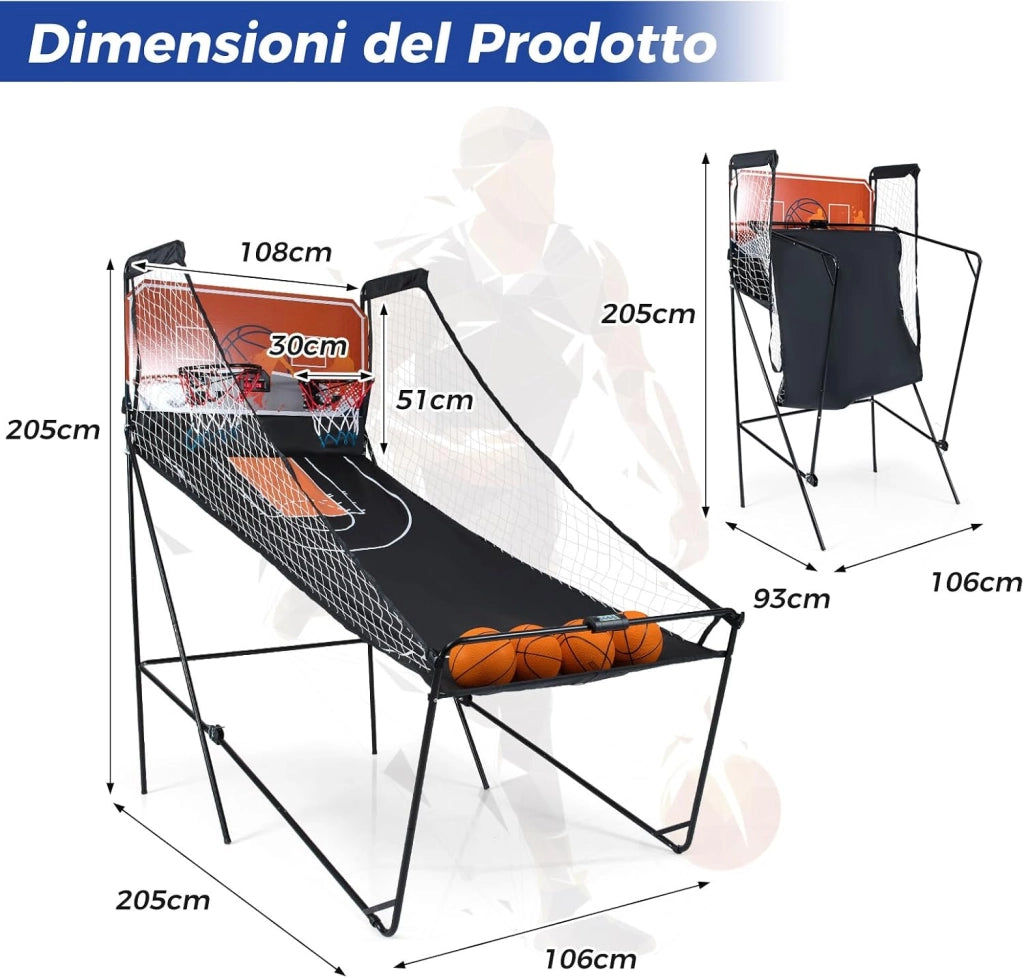Macchina da Pallacanestro Elettronica Pieghevole, Gioco da Arcade Basket con 8 modalità di Entusiasmanti, Punteggio Elettronico & Effetti Sonori, Gioco Arcade Basket a Doppio