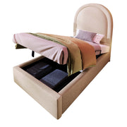 Letto Contenitore Letto Singolo 90×200 cm con Vano Sottoletto e Testiera Imbottita; senza Materasso; Beige