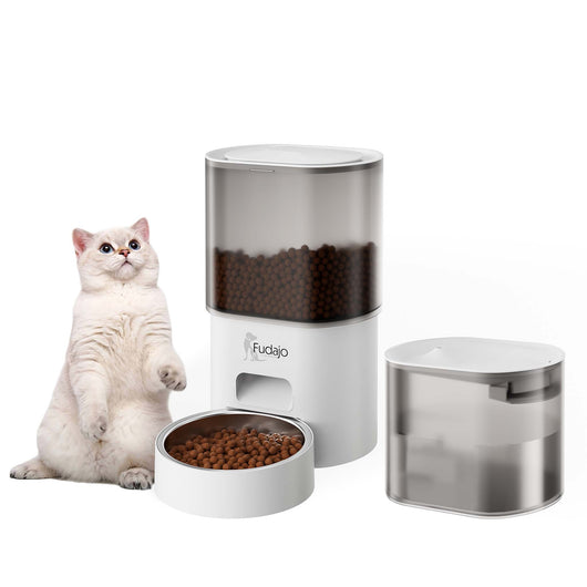 Fudajo Mangiatoia e abbeveratoio automatico per cani e gatti, distributore automatico di cibo da 3 litri e abbeveratoio da 2,5 litri, controllo mangime via app, colore bianco