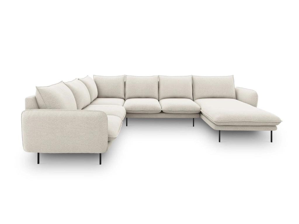 Cosmopolitan Design - Divano panoramico sinistro "Vienna" 7 posti in tessuto strutturato beige chiaro 