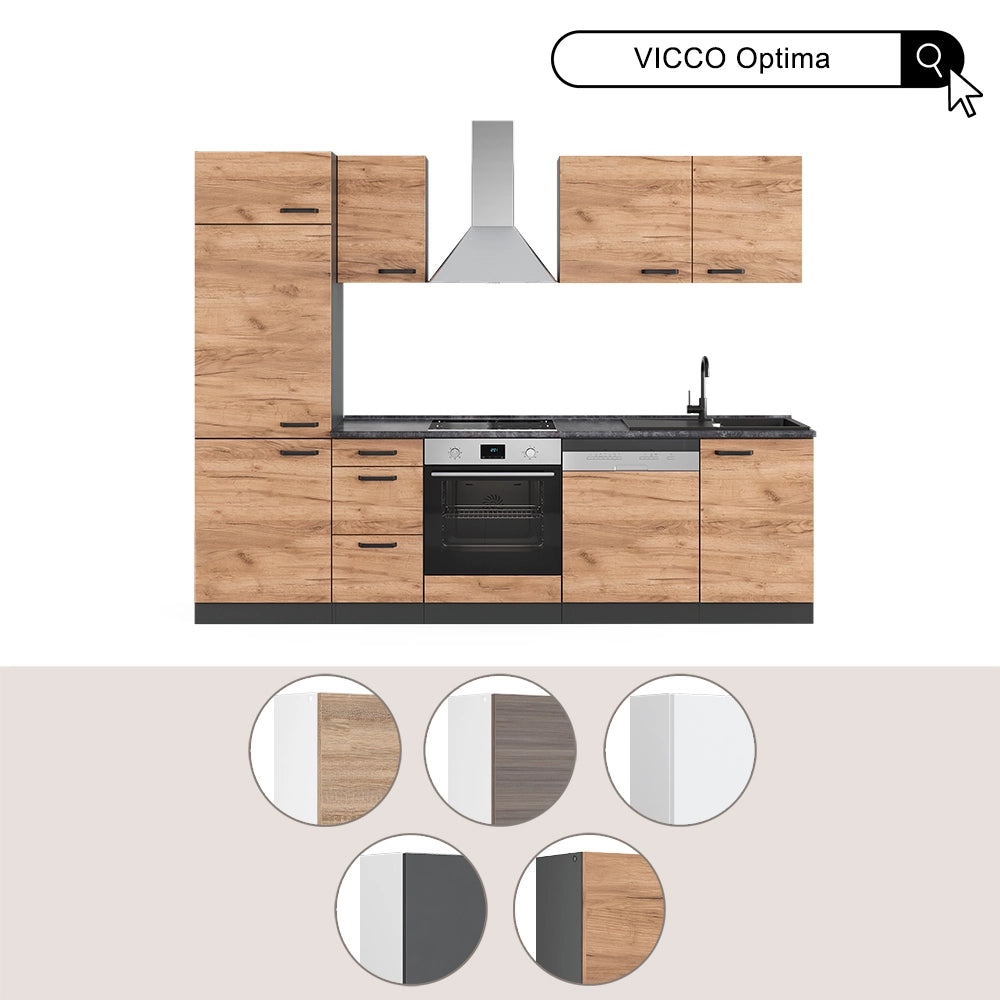 Vicco Cucina componibile Quercia dorata/antracite 270 cm Senza piano di lavoro, con colonna