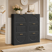 Scarpiera con 6 ante ribaltabili e ripiani aperti per ingresso e corridoio in MDF nero 118 × 25 × 115 cm