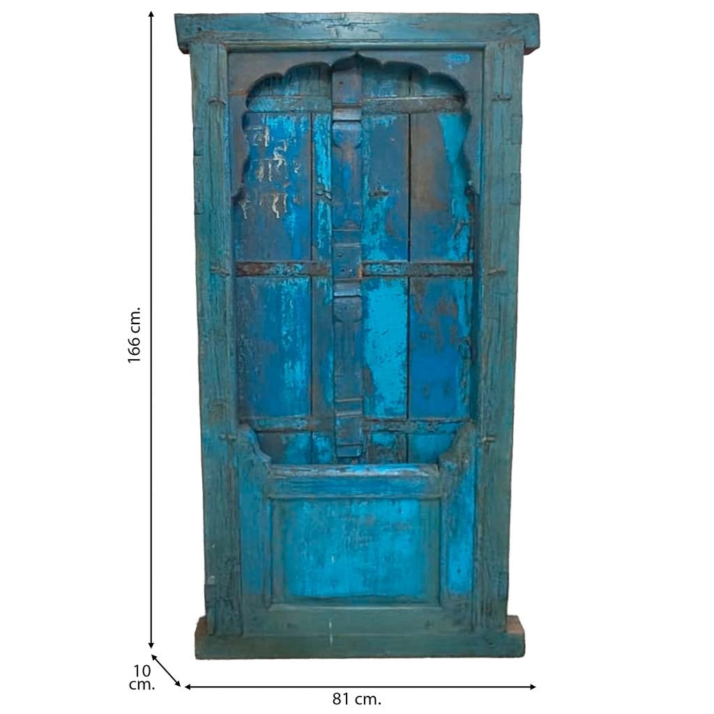 Finestra in legno con finitura artigianale blu, 81x10x166h cm
