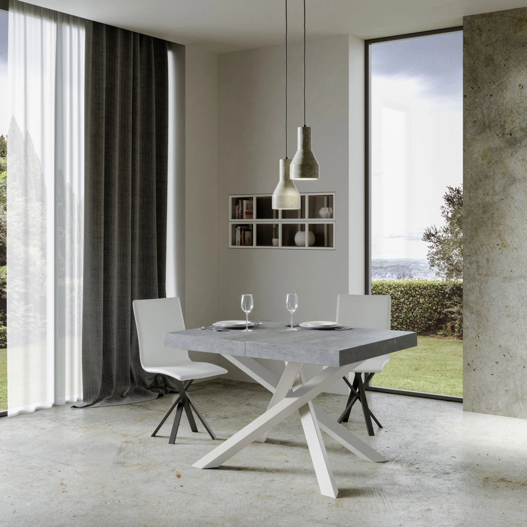 Tavolo allungabile 90x130/390 cm Volta cemento telaio bianco