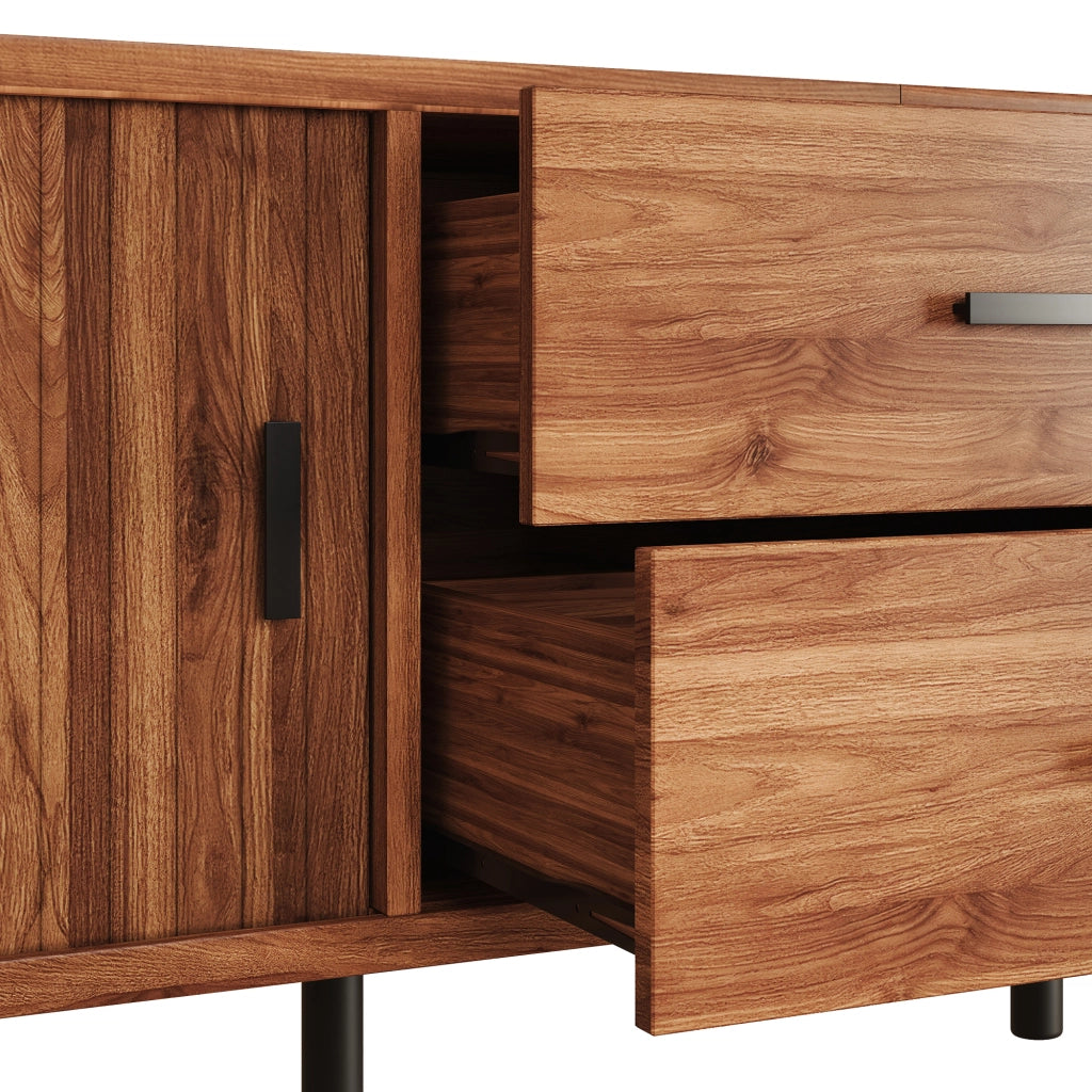 Mobile TV con 2 ante scorrevoli e 2 cassetti; per soggiorno; in MDF e PB; 160×40×55 cm; noce