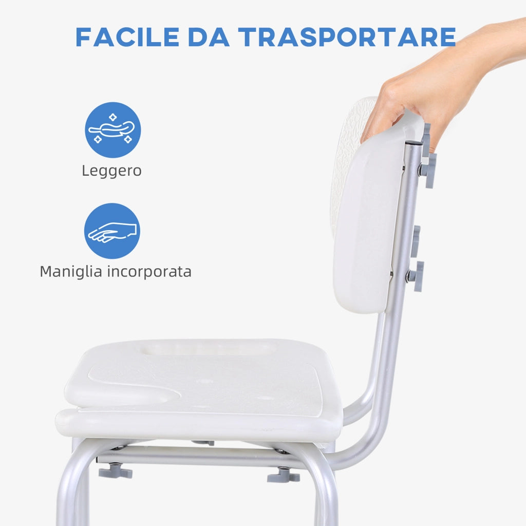 Sedia Doccia Regolabile in Altezza ¨C Zephmum ¨C Bianco Argento Alluminio PE 48x42x71-83.5 cm