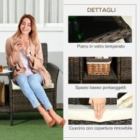 Set da Giardino in Rattan con 2 Sedie Moderne e Tavolino da Caffè, 138x60x87 cm, Marrone