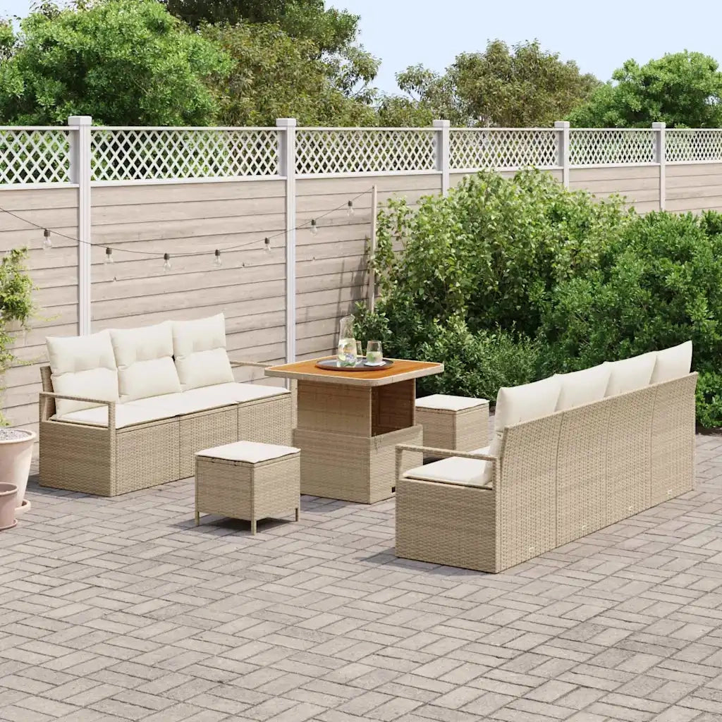 Set Divano da Giardino con cuscino 10 pcs Beige polyrattan