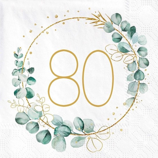 Serviette per festa 80° compleanno - 40 pezzi - Disegno eucalipto - 3 strati - Carta di alta qualità - Ecocompatibile - Serviette per festa