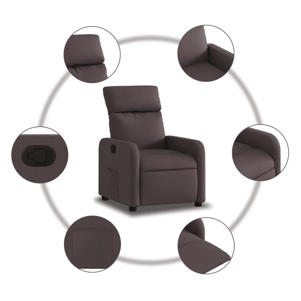Divano Sedia-Poltrona Reclinabile Marrone Scuro in Tessuto 809269