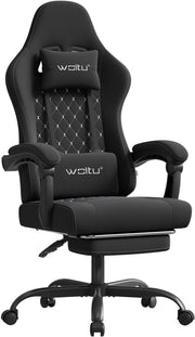 Sedia Gaming con Massaggio, Sedia da Ufficio Ergonomica Girevole Ampia Imbottita per Computer con Cuscino Lombare Massaggiante, Carico 150 Kg, Tessuto a rete, Nero+Bianco
