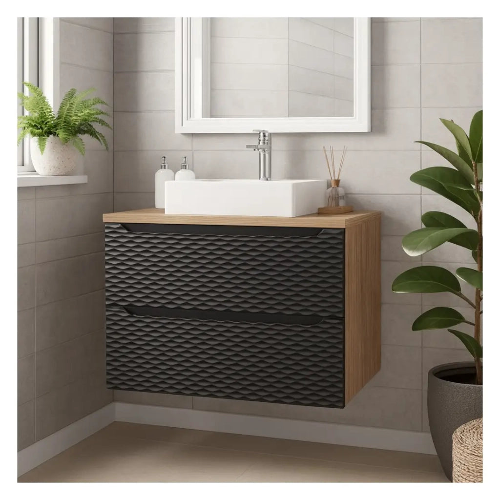 Set da bagno YOKA nero: mobile sotto lavabo con cassetti 80cm + piano lavabo